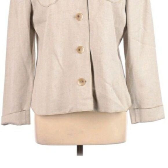 Vintage 80's Harve Benard Linen Safari Button Down Shacket Blazer Tan Sz 12 - Picture 5 of 8